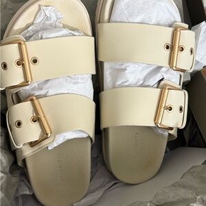 All Saints Cream Sandals with Gold Accents